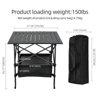 Wuromise Sanny Lightweight Square Folding Portable Picnic Camping Table Aluminum Rollup Table With Easy Carrying Bag For Indoo