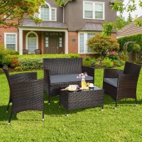 Tangkula 8 Pcs Patio Rattan Conversation Set, Outdoor Wicker Furniture Set With Tempered Glass Coffee Table &Thick Cushion, Rattan Chair Wicker Set For Garden, Lawn, Poolside And Backyard (2, Gray)