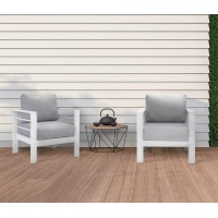 Solaste Patio Furniture Metal Armchair,2 Pcs All-Weather Aluminum Garden Outdoor Contemporary Sofa Chair (White) With Cushions (Light Grey)