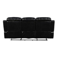 Benjara Leather Dual Recliner Sofa With Gliders And Led Light Trim Base, Black