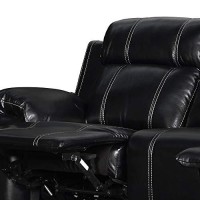 Benjara Leather Dual Recliner Sofa With Gliders And Led Light Trim Base, Black