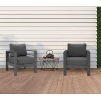 Solaste Patio Furniture Metal Armchair,2 Pcs All-Weather Aluminum Garden Outdoor Contemporary Sofa Chair With Cushions, Grey