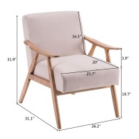 Vingli Mid-Century Retro Modern Upholstered Lounge Chair Fabric Accent Chair Sturdy Wooden Frame Armchair (Beige)