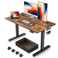 Fezibo 48 X 24 Inches Standing Desk With Drawer, Adjustable Height Electric Stand Up Desk With Storage, Sit Stand Home Office Desk, Ergonomic Computer Desk, Rustic Brown