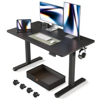 Fezibo 48 X 24 Inches Standing Desk With Drawer, Adjustable Height Electric Stand Up Desk With Storage, Sit Stand Home Office Desk, Ergonomic Computer Desk, Black