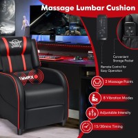 Gymax Gaming Recliner, Massage Gaming Chair With Adjustable Footrest, Remote Control & Side Pocket, Ergonomic Game Lounge Chair, Racing Style Single Theater Seat Game Sofa For Adults (Red)