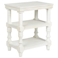 Benjara Wooden Accent Table With 2 Shelves And 2 Usb Ports, White