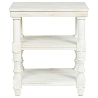 Benjara Wooden Accent Table With 2 Shelves And 2 Usb Ports, White