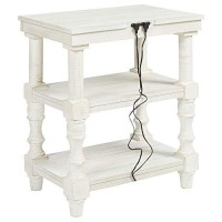 Benjara Wooden Accent Table With 2 Shelves And 2 Usb Ports, White