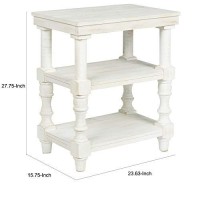 Benjara Wooden Accent Table With 2 Shelves And 2 Usb Ports, White