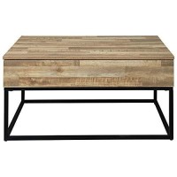 Benjara 19 Wood And Metal Lift Top Cocktail Table, Brown, Black