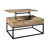 Benjara 19 Wood And Metal Lift Top Cocktail Table, Brown, Black