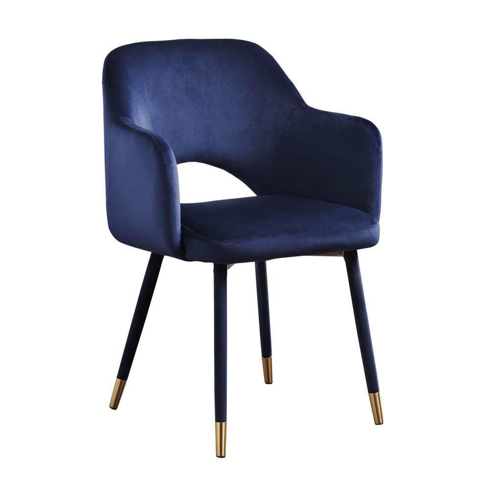 Benjara Velvet Padded Accent Chair With Open Back And Angled Legs, Blue