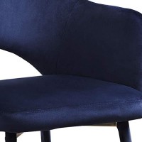 Benjara Velvet Padded Accent Chair With Open Back And Angled Legs, Blue