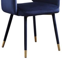 Benjara Velvet Padded Accent Chair With Open Back And Angled Legs, Blue