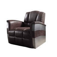 Benjara Vertically Tufted Lounge Chair With Aluminum Patchwork, Brown And Silver