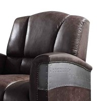 Benjara Vertically Tufted Lounge Chair With Aluminum Patchwork, Brown And Silver