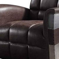 Benjara Vertically Tufted Lounge Chair With Aluminum Patchwork, Brown And Silver