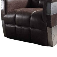 Benjara Vertically Tufted Lounge Chair With Aluminum Patchwork, Brown And Silver