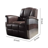 Benjara Vertically Tufted Lounge Chair With Aluminum Patchwork, Brown And Silver