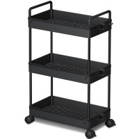 Ronlap 3 Tier Classic Storage Rolling Cart Slim Storage Cart With Wheels Slide Out Storage Rolling Cart Organizer Plastic Utili