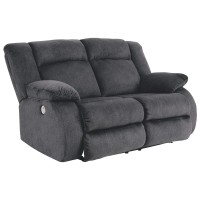 Benjara Fabric Upholstered Power Loveseat With Pillow Arms, Gray