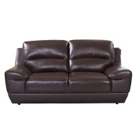 Benjara Leatherette Loveseat With Sloped Pillow Top Arms And Plastic Legs, Brown
