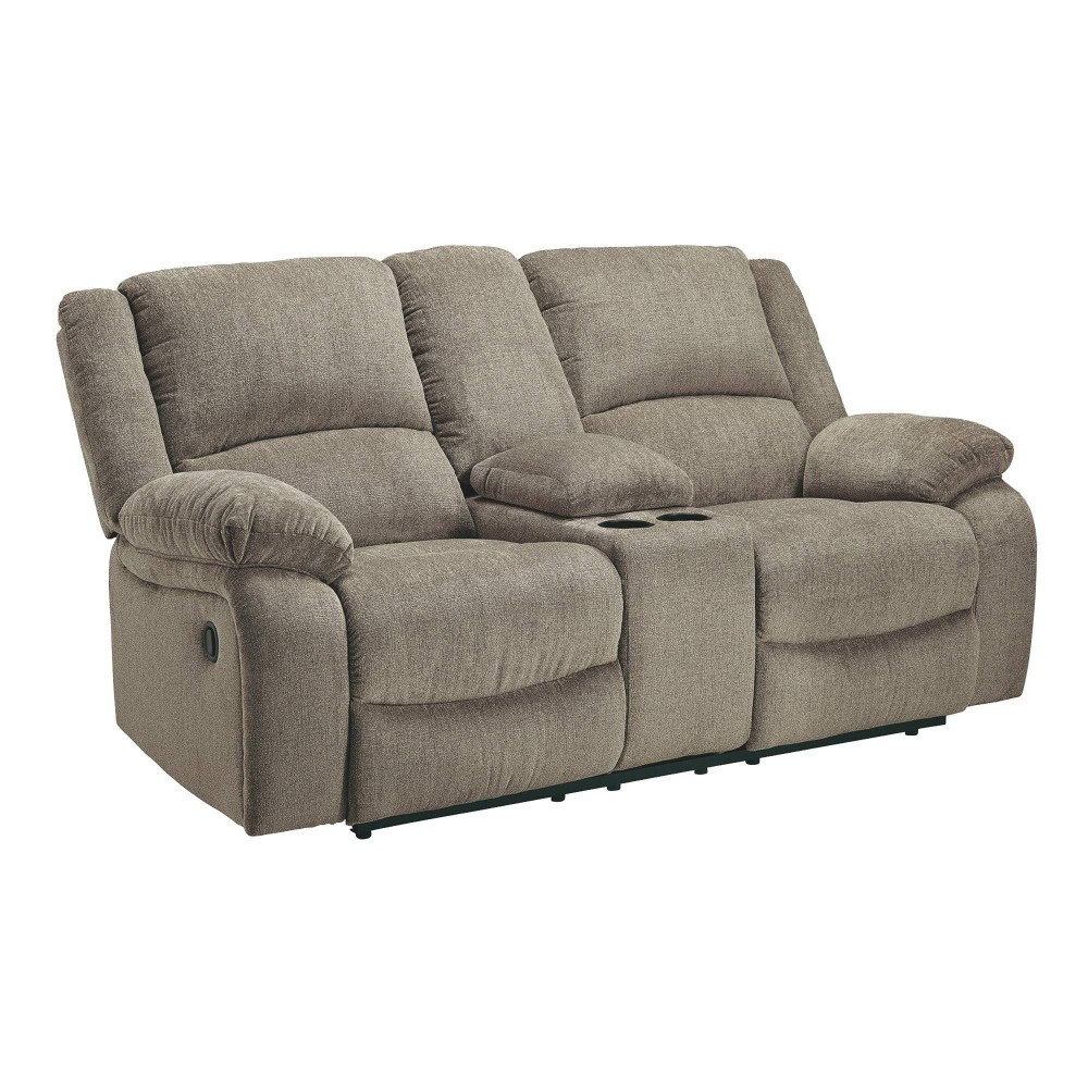 Benjara Fabric Upholstered Dual Reclining Loveseat With Console, Gray