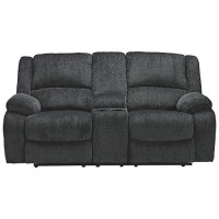 Benjara Fabric Upholstered Dual Reclining Loveseat With Console, Gray