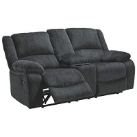 Benjara Fabric Upholstered Dual Reclining Loveseat With Console, Gray