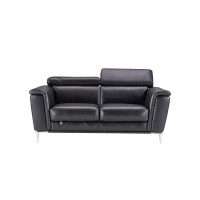 Benjara Leatherette Loveseat With Straight Metal Legs And Track Arms, Black