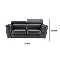 Benjara Leatherette Loveseat With Straight Metal Legs And Track Arms, Black