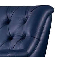 Benjara Contemporary Button Tufted Leather Loveseat With Metal Legs, Blue