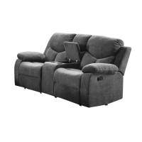 Benjara Fabric Wrapped Motion Loveseat With Storage Console, Gray