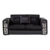 Benjara Faux Leather Loveseat With Pillows And Track Arms, Black And Chrome