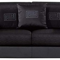 Benjara Faux Leather Loveseat With Pillows And Track Arms, Black And Chrome