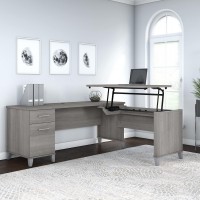 Bush Furniture Somerset 72W 3 Position Sit To Stand L Shaped Desk In Platinum Gray