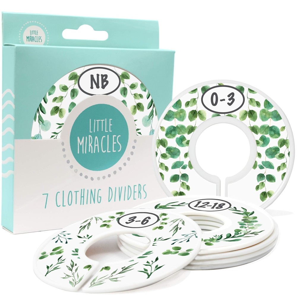 Baby Closet Size Dividers - 7X Botanical Nursery Closet Dividers For Baby Clothes - Eucalyptus Vines Leaf Plant Greenery Nursery Decor - Baby Closet Dividers For Boy Or Girl - [Botanical]