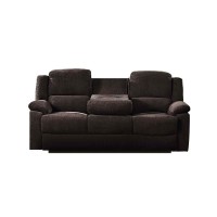 Benjara Fabric Wrapped Motion Sofa With Drop Down Table, Brown