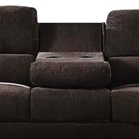 Benjara Fabric Wrapped Motion Sofa With Drop Down Table, Brown