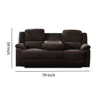 Benjara Fabric Wrapped Motion Sofa With Drop Down Table, Brown