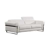 Benjara Leatherette Adjustable Headrest Sofa With Stainless Steel Frame, White