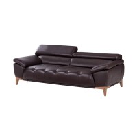 Benjara Leatherette Sofa With Sloped Cushioned Arms And Wooden Legs, Brown