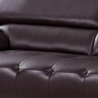 Benjara Leatherette Sofa With Sloped Cushioned Arms And Wooden Legs, Brown