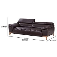 Benjara Leatherette Sofa With Sloped Cushioned Arms And Wooden Legs, Brown