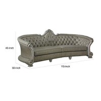 Benjara Crowned Top And Button Tufted Wooden Sofa With Sloped Arms, Beige