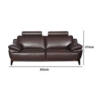 Benjara Leatherette Adjustable Headrest Sofa With Angled Legs, Brown