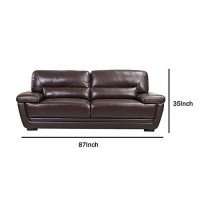 Benjara Leatherette Sofa With Attached Waist Pillow And Diamond Pattern, Brown