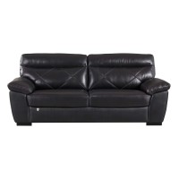 Benjara Split Back Leatherette Sofa With Diamond Pattern And Pillow Top Arms, Black