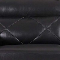 Benjara Split Back Leatherette Sofa With Diamond Pattern And Pillow Top Arms, Black